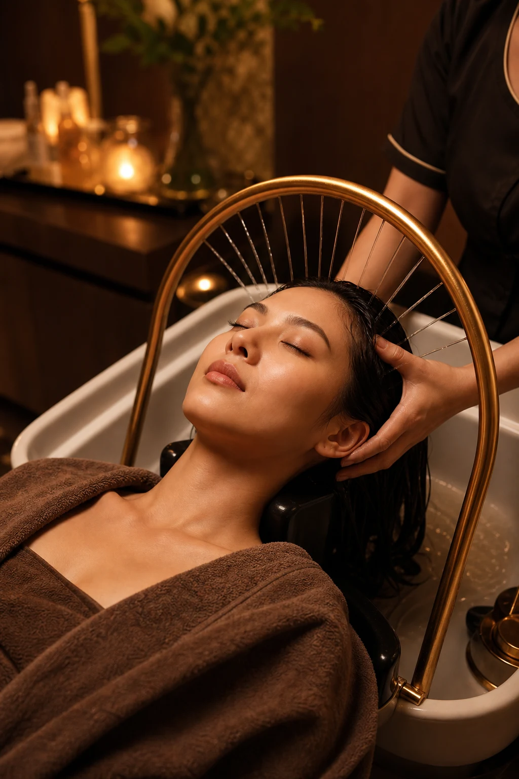 Relaxing head spa service at Tyra Hair Studio in Cypress, Texas